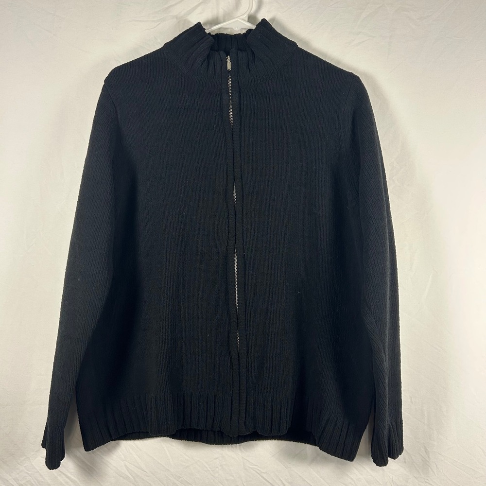 Cherokee Cardigan Women Large Black Full Zip Ribbed Mock Neck Y2K Sweater